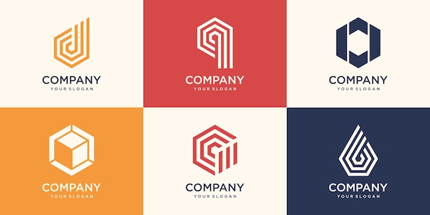 Monogram litery i sześciokąt z paskiem koncepcja logo szablon projektu.