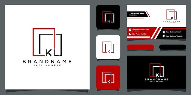 Monogram Początkowe Logo Kl Z Kwadratową Linią Ramki Z Projektem Wizytówki Premium Wektor