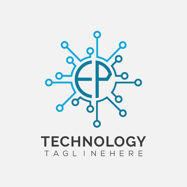 Monogram początkowy EP dla logo technologicznego z wzorem w stylu okręgu