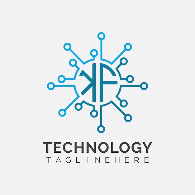 Monogram początkowy KF dla logo technologicznego z wzorem w stylu okręgu