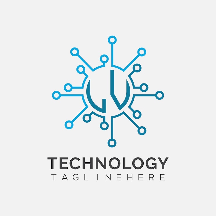 Wektor monogram początkowy lv dla logo technologicznego z rysunkiem w stylu okręgu
