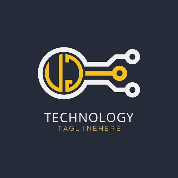 Monogram początkowy UJ dla logo technologii z konstrukcją w stylu okręgu