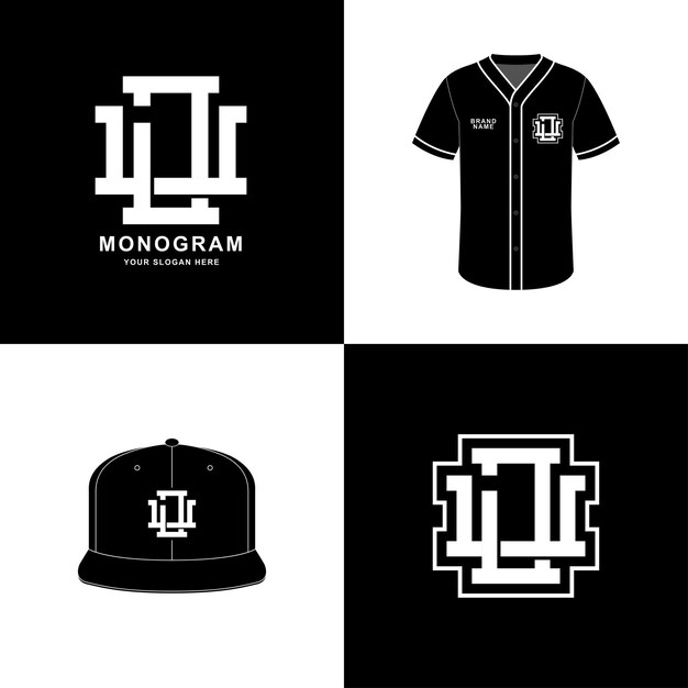 Monogram Sportowy I Inicjał Ju Lub Uj Do Odzieży Na Koszulce I Makiecie Snapback