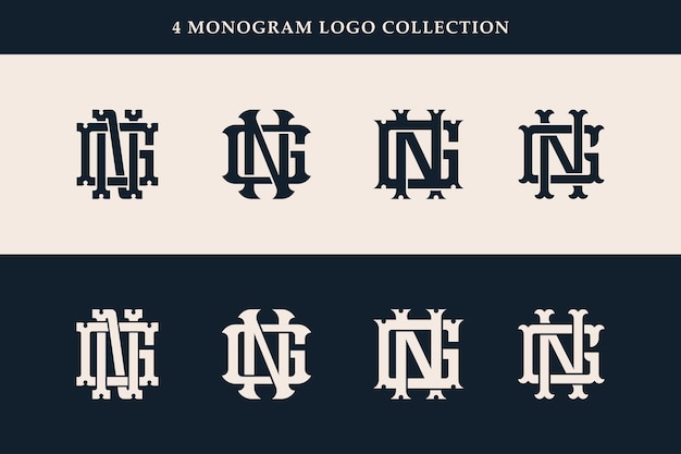 Plik wektorowy monogramowa kolekcja listów gn lub ng z blokadą w klasycznym stylu vintage, dobrym dla marki odzieżowej