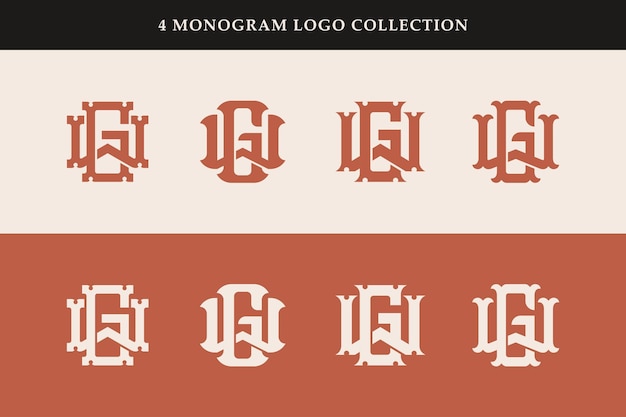 Plik wektorowy monogramowa kolekcja listów gw lub wg z interlockiem w klasycznym stylu vintage, dobrym do markowych ubrań