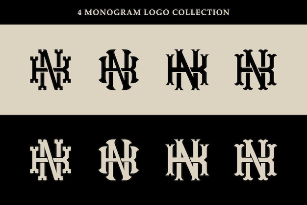 Plik wektorowy monogramowa litera kolekcji kn lub nk z blokadą w klasycznym stylu vintage, odpowiednia do odzieży markowej
