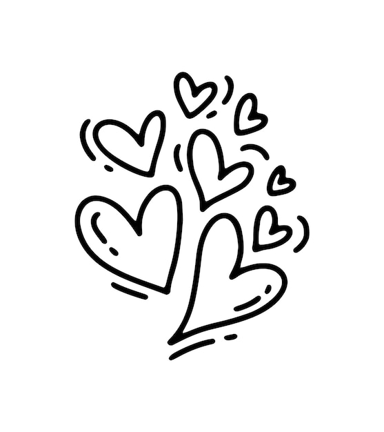 Monoline słodkie różnej wielkości serca wektor Walentynki ręcznie rysowane ikony wakacje szkic doodle