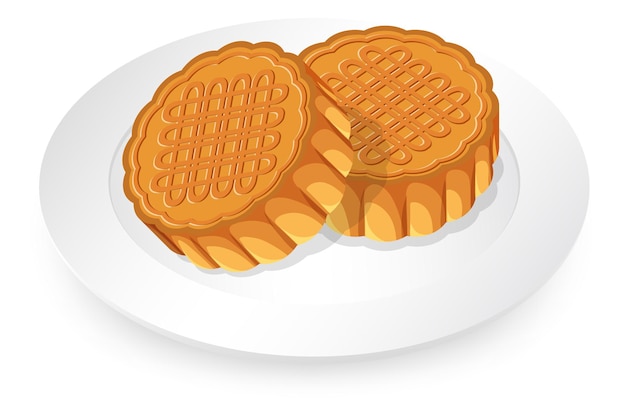 Plik wektorowy mooncakes na białym talerzu na białym tle