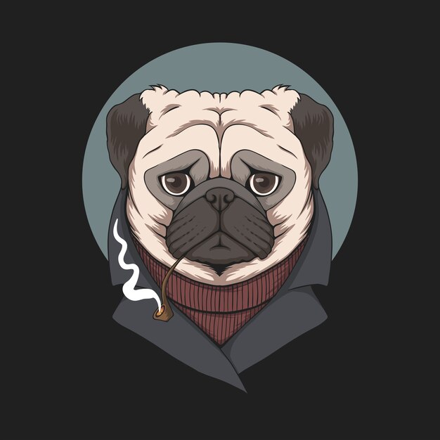 Mops pies fajka ilustracja