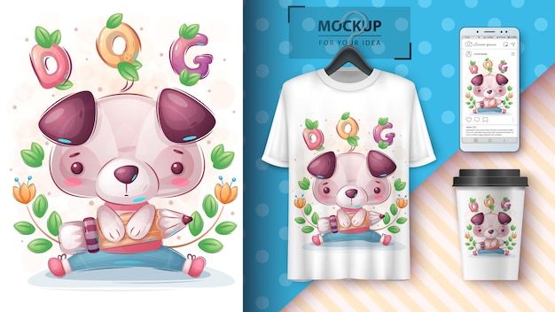 Mops Z Ilustracją Ołówka I Merchandisingiem