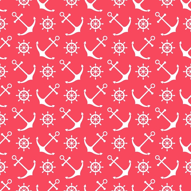 Morskie wzór z rozrzuconymi kotwicami czerwony i niebieski na białym tle. Element projektu do tapet, zaproszenia na baby shower, kartki urodzinowej, rezerwacji złomu, nadruku na tkaninie itp.