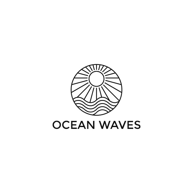 Plik wektorowy morze fala linii sztuki logo wektor ilustracja szablon projektu fala oceanu z słońcem odznaka ikona kreatywny pomysł