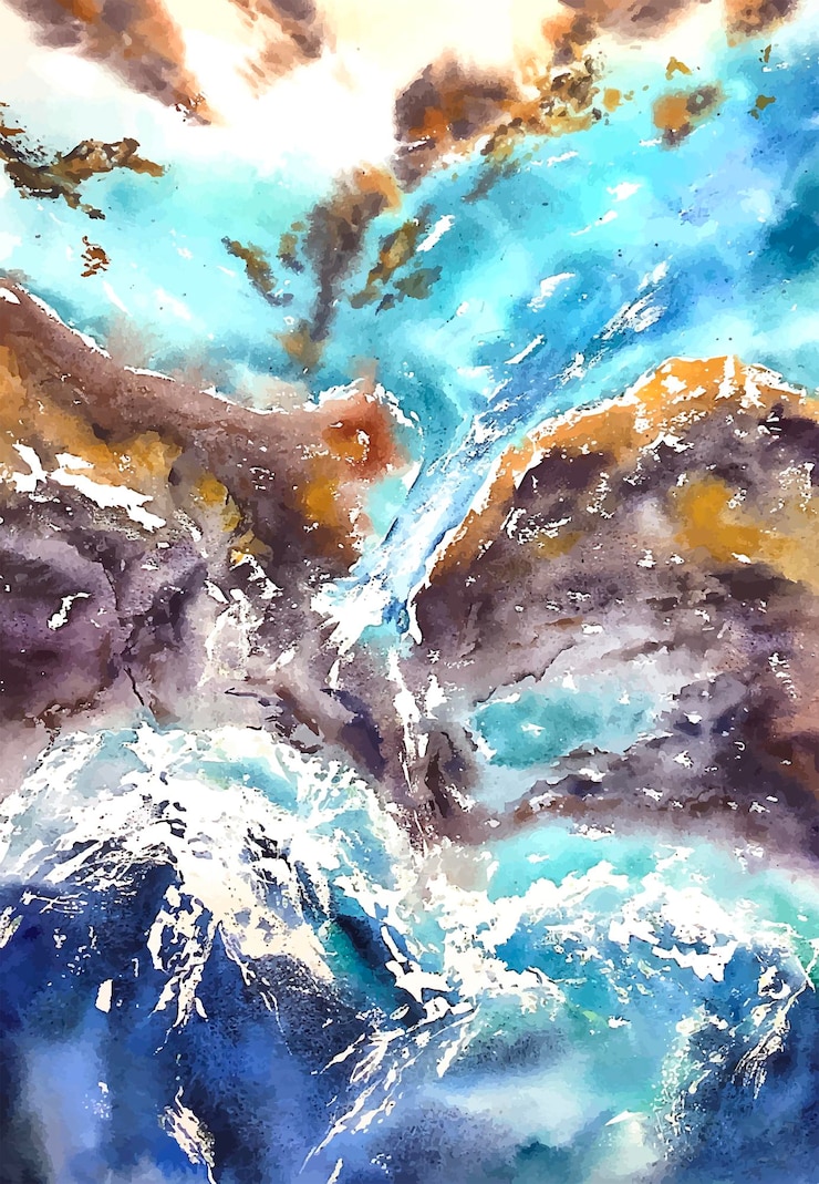 Wektor morze fale oceanu plaża akwarela ilustracja tekstura tło streszczenie