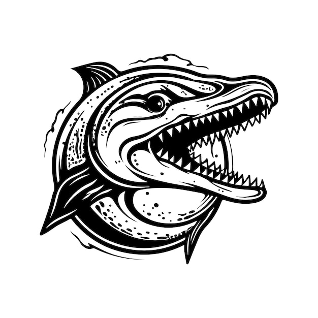 Mosasaurus vintage logo koncepcja sztuki czarno-biały kolor ręcznie rysowane ilustracja