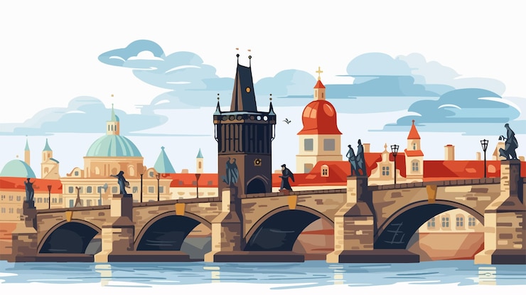 Wektor most króla karola ikoniczny średniowieczny punkt orientacyjny historycznej architektury w pradze