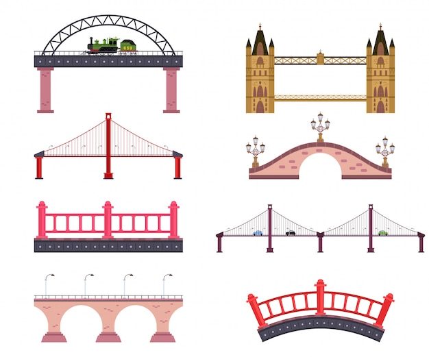 Plik wektorowy mosty wektor kreskówka płaski prosty zestaw na białym tle