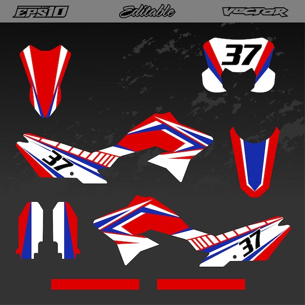 Motocross Bike Sticker Graphic Set Vector