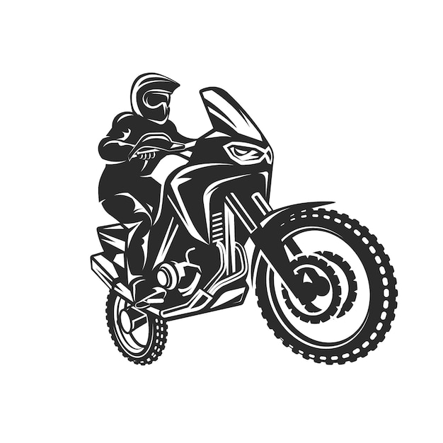 Motocross Race Enduro Motocykl Kierowca Logo Monochromatyczna Ilustracja