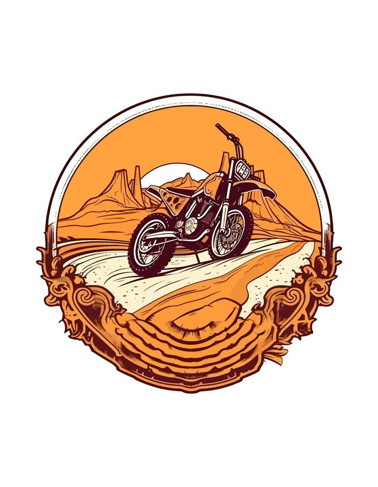 motocykl przed pustynią Handdrawn ilustracji motocykl Handdrawn ilustracji projektu