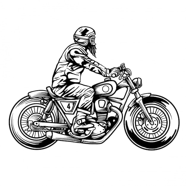 Plik wektorowy motocykl. widok z boku. ręcznie rysowane klasyczny rower chopper w stylu grawerowania.