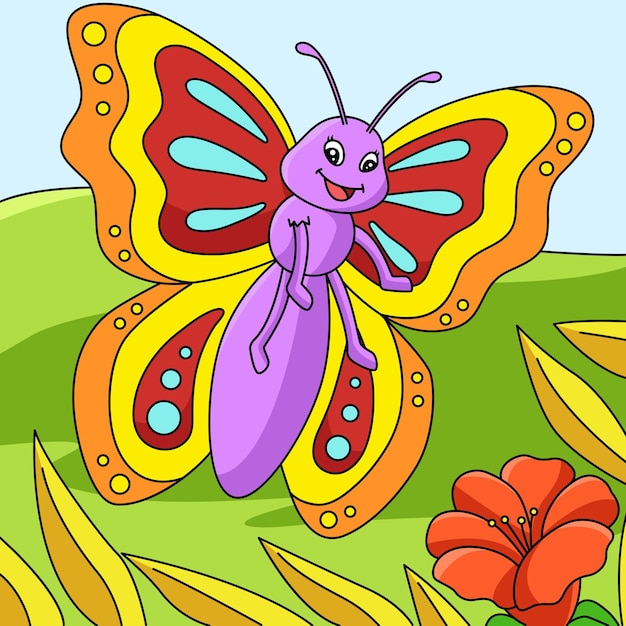 Motyl kreskówka kolorowa ilustracja zwierząt