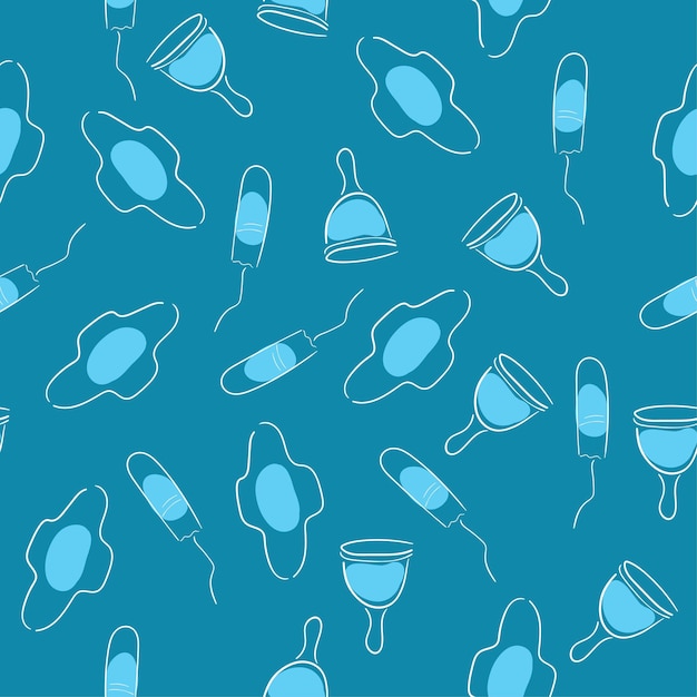 Motyw menstruacyjny Okres Różne produkty higieny kobiecej Zero odpadów podkładek Ochrona kubków Ręcznie rysowane bez szwu