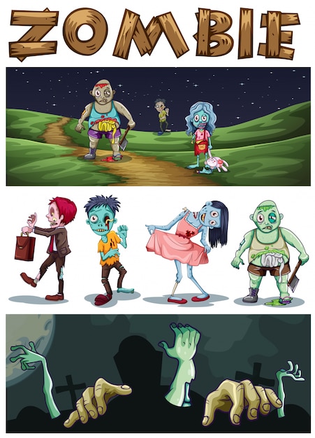 Motyw zombie z zombie spaceru w parku w nocy