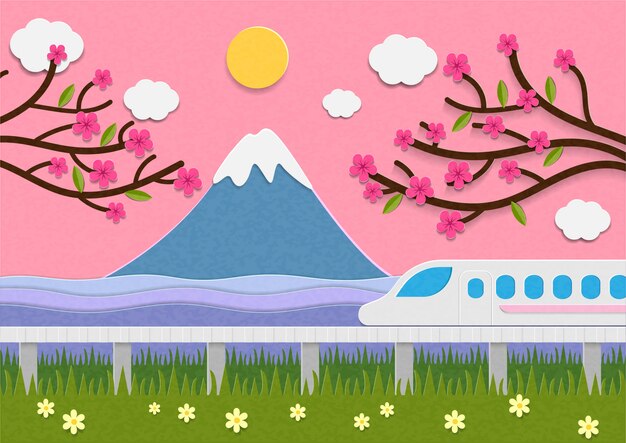 Plik wektorowy mount fuji i speed train w japonii