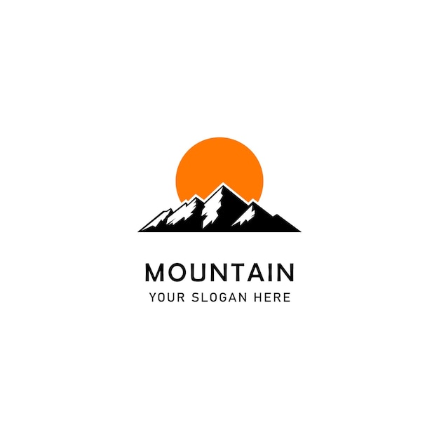 Mountain Hill Peak and Sun Nature Landscape Adventure Traveling Outdoor Logo Design Vector