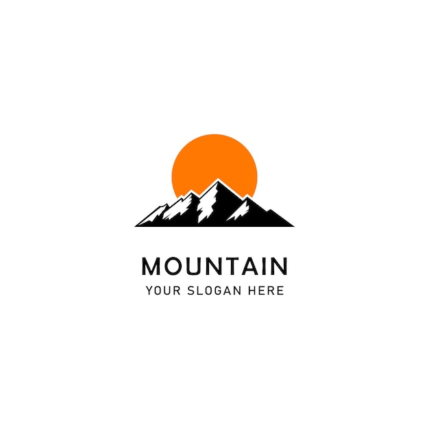 Mountain Hill Peak And Sun Nature Landscape Adventure Traveling Outdoor Logo Design Vector