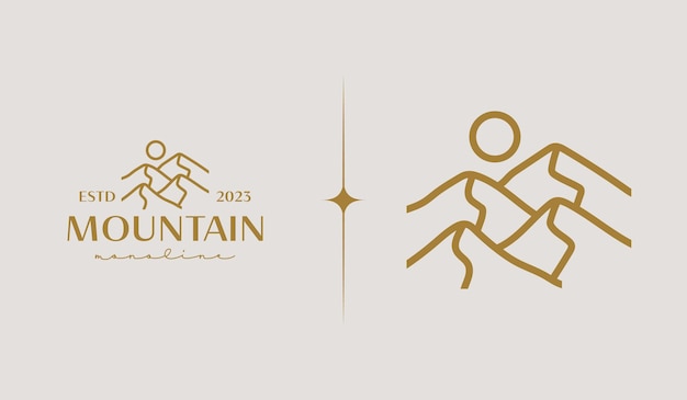 Plik wektorowy mountain hill top sun rays monoline uniwersalny kreatywny symbol premium wektorowy znak ikona szablon logo ilustracja wektorowa