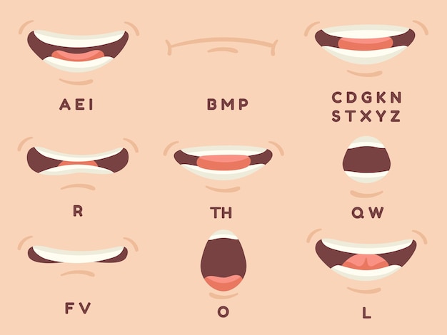 Mówienie Animacja Ust Kreskówka Rozmowa Gesty Synchronizowania Ruchu Akcent I Wymowa Mówią Ludzkie Usta Usta Stanowią Uśmiech Liter