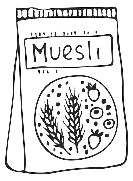 Muesli Papierowa Torba Doodle Szkic Zdrowe śniadanie Na Białym Tle