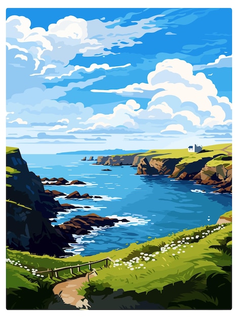 Plik wektorowy mullion cornwall vintage plakat podróżniczy z pamiątkami pocztówka portret malarstwo wpa ilustracja