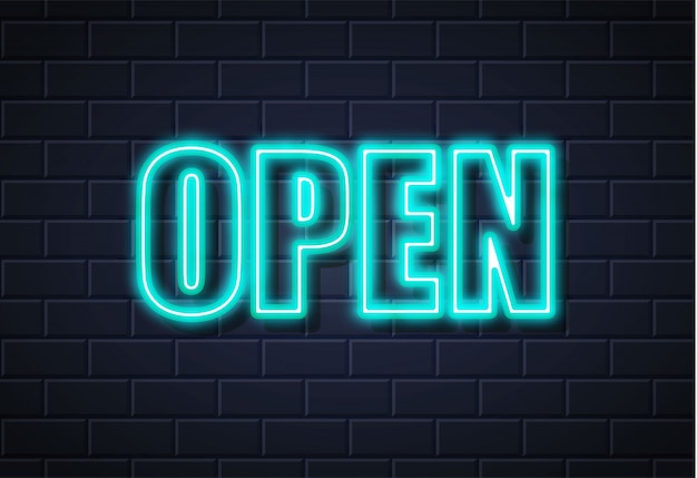 mur otwarty znak neon