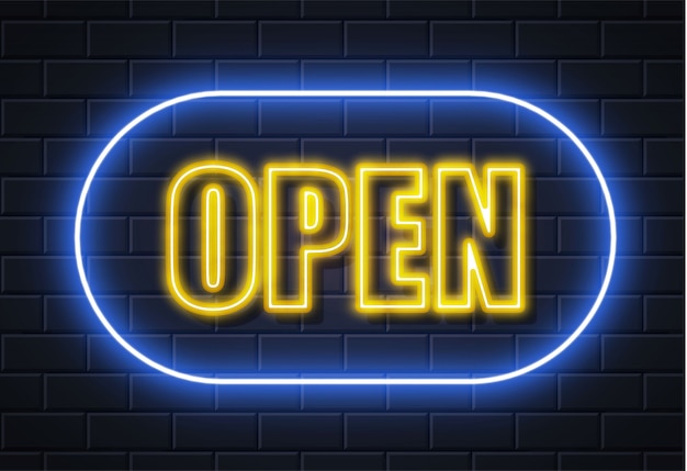 mur otwarty znak neon