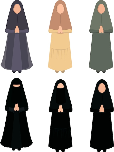 Muslimah Hidżab Kolekcja Chaacter Ilustracja Eid Al Fitr