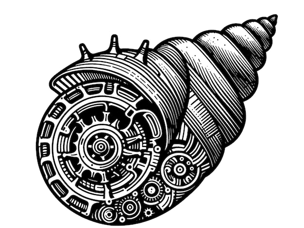 Plik wektorowy muszla morska z złożonym mechanizmem rysunek ręczny w stylu vintage czarny wektor generatywny ai