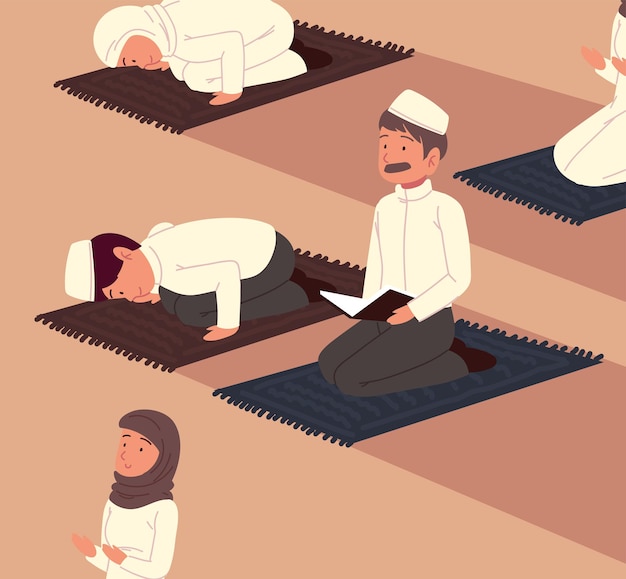 Plik wektorowy muzułmanie modlący się w meczecie
