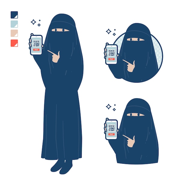 Muzułmanka W Nikabie Z Płatnością Bezgotówkową Na Zdjęciach Ze Smartfona