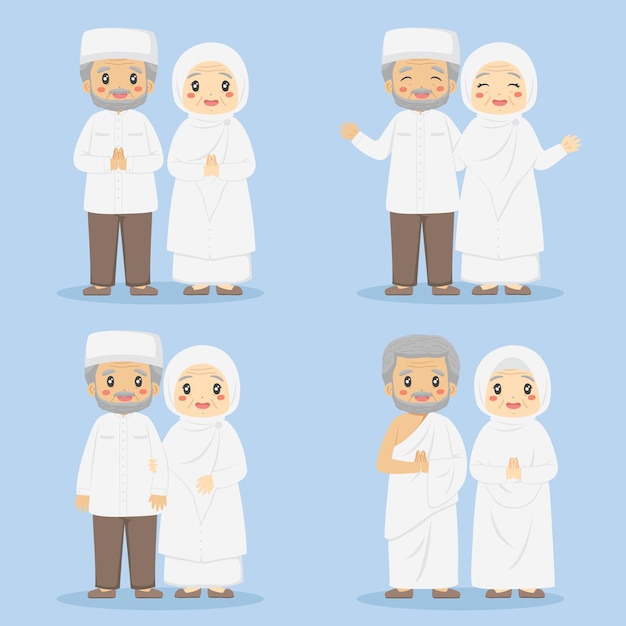 Plik wektorowy muzułmańscy dziadkowie w białym zestawie ubrań
