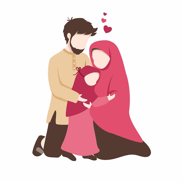 Plik wektorowy muzułmańscy rodzice przytulają córkę