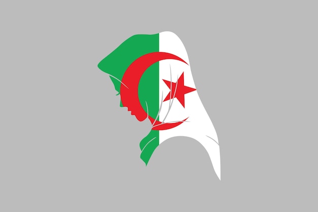 Muzułmańska Dziewczyna Nosząca Hidżab Z Flagą Algierii Flaga Algierii Oryginalna I Prosta Flaga Algerii