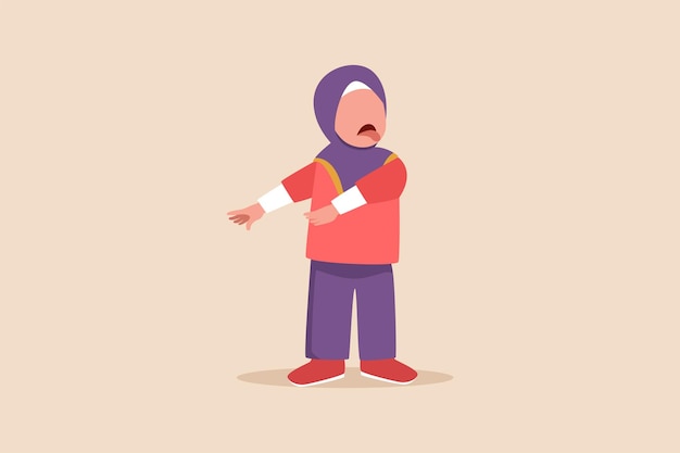 Muzułmańska Dziewczynka Pokazując Obrzydliwe Wyrażenie Koncepcja Wyrażenia Dziecka Kolorowa Płaska Graficzna Ilustracja Wektorowa