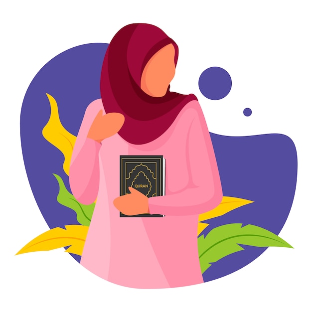 Muzułmańska Kobieta W Ramadan Kareem Płaskiej Charakter Ilustraci