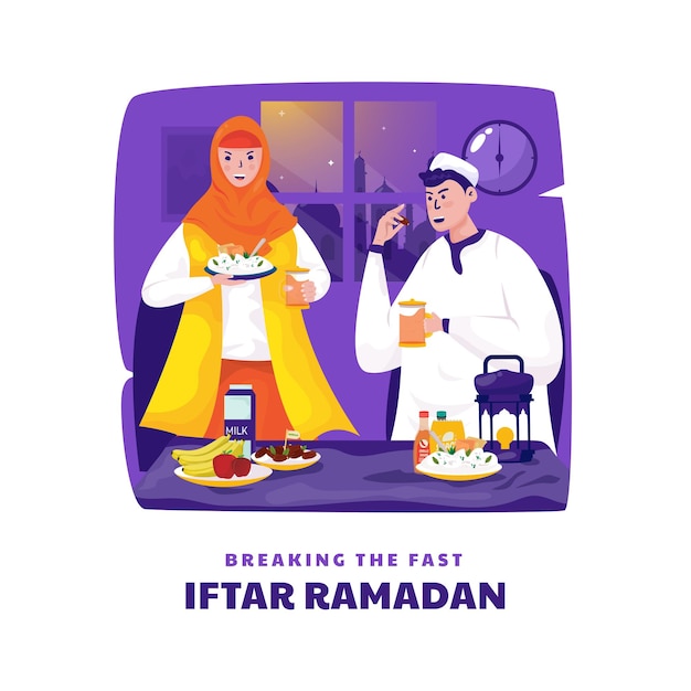 Muzułmańska Rodzina łamie Post Na Temat Koncepcji Iftar Ramadan