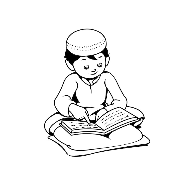 Muzułmański chłopiec czytający Koran 2d klip sztuki ilustracji wektorowych