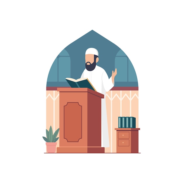 Muzułmański imam wygłasza przemówienie stojący za podium