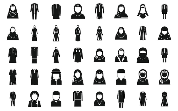 Muzułmańskie Ikony Mody Ustawiły Prosty Wektor Arabska Dziewczyna Arabska Muzułmanka