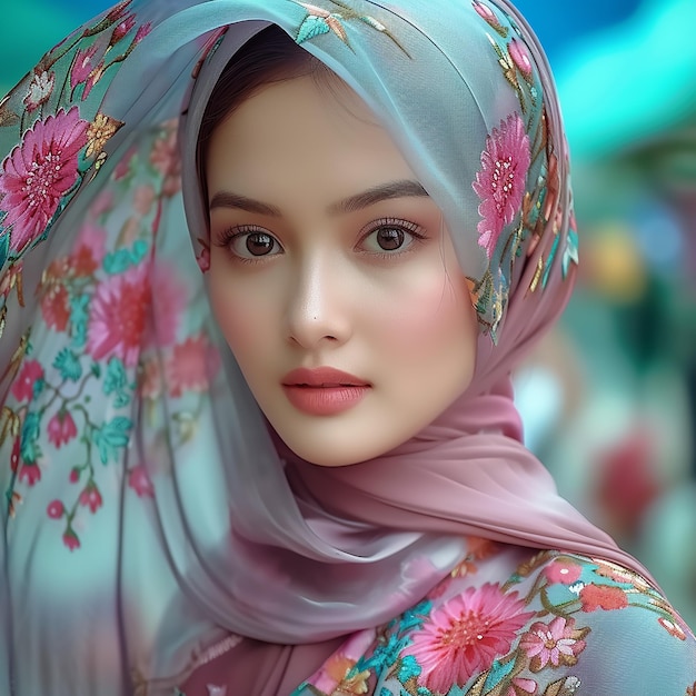Plik wektorowy muzułmańskie kobiety noszące ubrania chansonnette melayu i szal wyglądają na malezyjskie twarz i odważne